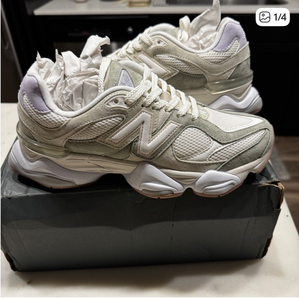 New Balance Women's Sage and Cream Sneakers - Never Worn